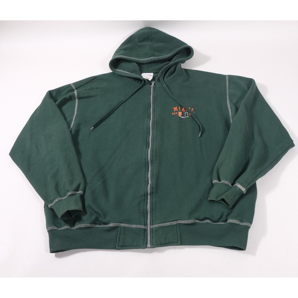 CSA Hoodie Women Medium Green Miami Hurricanes Full Zip Fleece Contrast Stitch